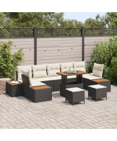 Vidaxl 10-częściowy zestaw sof ogrodowych z poduszkami Czarny Polirattan Akacja, 3-częściowy zestaw do jadalni ogrodowej z poduszkami Czarny Polirattan Akacja Dārza mēbeļu komplekti