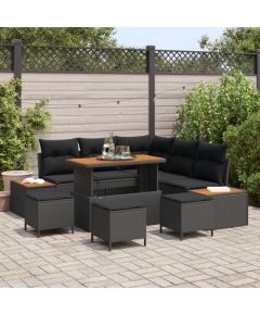 vidaXL Zestaw 8-częściowy sof ogrodowych z poduszkami czarny poli rattan akacjowy, vidaXL Zestaw 3-częściowy do jadalni ogrodowej z poduszkami czarny poli rattan akacjowy Dārza mēbeļu komplekti