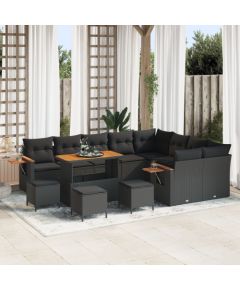 Zestaw sof vidaXL 12-częściowy z poduszkami czarny polirattan akacja, Zestaw mebli ogrodowych vidaXL 3-częściowy z poduszkami czarny polirattan akacja Dārza mēbeļu komplekti