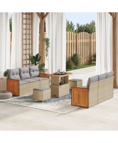 vidaXL Zestaw 9-częściowy sofy ogrodowej z poduszkami w beżowym technorattanie i akacji, vidaXL Sofa ogrodowa 2-osobowa z poduszkami w beżowym technorattanie, vidaXL Zestaw jadalny ogrodu 3-częściowy z poduszkami w beżowym technorattanie i akacji Dārza mēbeļu komplekti