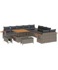 Vidaxl Zestaw 13-częściowy sof ogrodowych z poduszkami Szary Polirattan Akacja, Zestaw 3-częściowy mebli ogrodowych z poduszkami Szary Polirattan Akacja Dārza mēbeļu komplekti