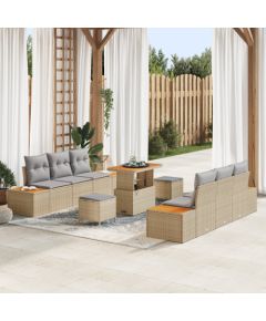 vidaXL 9-częściowy zestaw kanapowy do ogrodu z poduszkami beżowy z polirattanu i akacji, vidaXL 3-częściowy zestaw obiadowy do ogrodu z poduszkami beżowy z polirattanu i akacji Dārza mēbeļu komplekti