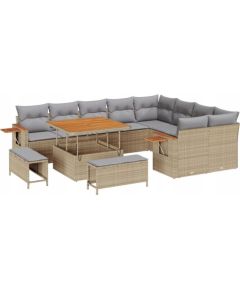 vidaXL 12-częściowy zestaw sofy ogrodowej z poduszkami w beżowym poli rattanem, vidaXL 3-częściowy zestaw jadalny ogrodowy z poduszkami w beżowym poli rattanem Dārza mēbeļu komplekti