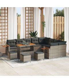 Zestaw Sofowy vidaXL 13-elementowy z Poduszkami Szary Polirattan, Zestaw Jadalny vidaXL 4-elementowy z Poduszkami Szary Polirattan Dārza mēbeļu komplekti