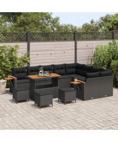 Vidaxl Zestaw 13-częściowy sof ogrodowych z poduszkami czarny polirattan akacja, Zestaw jadalniany 4-częściowy z poduszkami czarny polirattan akacja Dārza mēbeļu komplekti