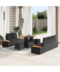 vidaXL 8-częściowy zestaw sof ogrodowych z poduszkami Czarny Polirattan Akacjowy, vidaXL 3-częściowy zestaw do jedzenia ogrodowego z poduszkami Czarny Polirattan Akacjowy Dārza mēbeļu komplekti