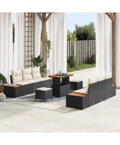 Zestaw Sof Ogrodowych vidaXL 9 Części z Poduszkami Czarny Polirattan Akacjowy, Zestaw Jadalny vidaXL 3 Części z Poduszkami Czarny Polirattan Akacjowy Dārza mēbeļu komplekti
