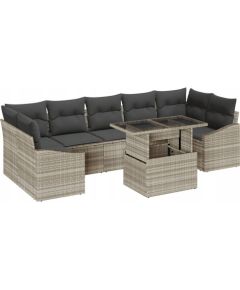 vidaXL 8-elementowy zestaw mebli ogrodowych z poduszkami jasnoszary polirattan Dārza mēbeļu komplekti