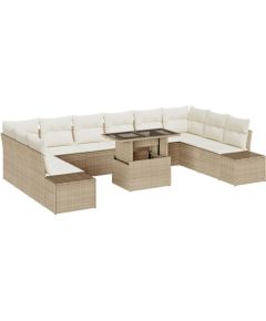 vidaXL Zestaw mebli ogrodowych  11-częściowy z poduszkami Beżowy Poli Rattan Dārza mēbeļu komplekti