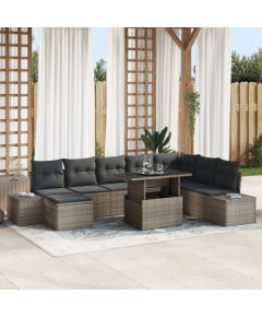 vidaXL Zestaw mebli ogrodowych  z 9 elementami z poduszkami szarym polirattanem Dārza mēbeļu komplekti