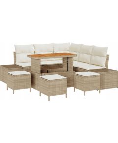 Zestaw Sofy Ogrodowej vidaXL 9 elementów z Poduszkami Beżowy Rattan Akacja, Zestaw Sofy Ogrodowej vidaXL 2-osobowy z Poduszkami Beżowy Rattan, Zestaw Stołowy Ogrodowy vidaXL 4 elementy z Poduszkami Beżowy Rattan Akacja Dārza mēbeļu komplekti