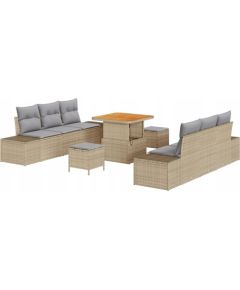 Zestaw sof ogrodowych vidaXL 9 części z poduszkami beżowy poli rattan, Sofa ogrodowa vidaXL 2-osobowa z poduszkami beżowy poli rattan, Zestaw do jedzenia ogrodowego vidaXL 3 części z poduszkami beżowy poli rattan Dārza mēbeļu komplekti