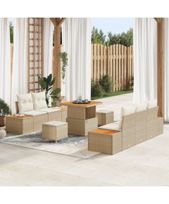 Vidaxl 8-elementowy zestaw sof ogrodowych z poduszkami beżowy polirattan akacja, 3-elementowy zestaw do jadalni z poduszkami beżowy polirattan akacja Dārza mēbeļu komplekti