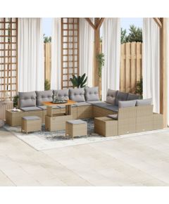 vidaXL 13 Elementowy Zestaw Kanap Ogrodowych z Poduszkami Beżowy Polirattan Akacjowy, vidaXL 2-osobowa kanapa ogrodowa z poduszkami beżowy Polirattan, vidaXL 3 Elementowy Zestaw Jadalny Ogrodowy z Poduszkami Beżowy Polirattan Akacjowy Dārza mēbeļu komplekti