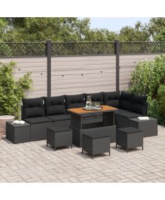 Vidaxl 10 Elementowy Zestaw Sof Ogrodowych z Poduszkami Czarne Polirattanowe, Sofa Ogrodowa dwuosobowa z Poduszkami Czarne Polirattanowe, Zestaw Ogrodowy 4 Elementowy z Poduszkami Czarne Polirattanowe Dārza mēbeļu komplekti