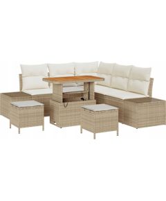 vidaXL Beżowy Zestaw Sofy Ogrodowej z Poduszkami, 8 Części, Polirattan, Akacja, vidaXL Beżowa Sofa Ogrodowa z Poduszkami, 2-osobowa, Polirattan, vidaXL Beżowy Zestaw Stołu Ogrodowego z Poduszkami, 3 Części, Polirattan, Akacja Dārza mēbeļu komplekti
