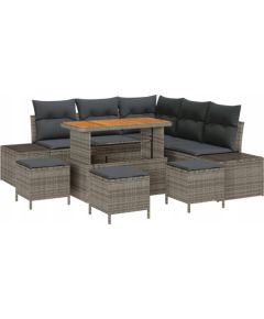 9-częściowy zestaw sof ogrodowych vidaXL z poduszkami szary rattan akacjowy, Sofa ogrodowa vidaXL 2-osobowa z poduszkami szary rattan, 4-częściowy zestaw jadalniany ogrodowy vidaXL z poduszkami szary rattan akacjowy Dārza mēbeļu komplekti