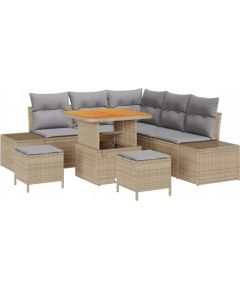 Zestaw Sof Ogrodowych vidaXL 8 Elementów z Poduszkami Beżowy Polirattan Akacja, Sofa Ogrodowa vidaXL 2-osobowa z Poduszkami Beżowy Polirattan, Zestaw Jadalniany ogrodowy vidaXL 3 Elementy z Poduszkami Beżowy Polirattan Akacja Dārza mēbeļu komplekti