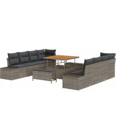 vidaXL Zestaw ogrodowy 11-częściowy z poduszkami szary polirattan akacja, vidaXL Sofa ogrodowa 2-osobowa z poduszkami szara polirattan, vidaXL Zestaw do jadalni ogrodowej 3-częściowy z poduszkami szary polirattan akacja Dārza mēbeļu komplekti