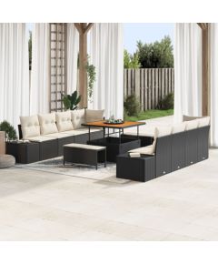 Zestaw sofy ogrodowej vidaXL w 11 częściach z poduszkami czarny poly rattan akacja, Sofa ogrodowa vidaXL z poduszkami czarny poly rattan, Zestaw do jedzenia ogrodowego vidaXL w 3 częściach z poduszkami czarny poly rattan akacja Dārza mēbeļu komplekti