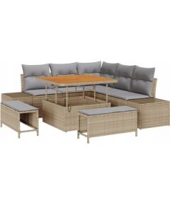 vidaXL 8-częściowy zestaw sofowy do ogrodu z poduszkami Beżowy Polirattan Akacja, vidaXL 2-osobowa sofa ogrodowa z poduszkami Beżowy Polirattan, vidaXL 3-częściowy zestaw jadalny do ogrodu z poduszkami Beżowy Polirattan Akacja Dārza mēbeļu komplekti