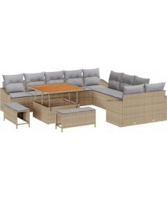 vidaXL 13-częściowy zestaw sofy ogrodowej z poduszkami, beżowy polirattan akacja, vidaXL 2-osobowa sofa ogrodowa z poduszkami, beżowa polirattan, vidaXL 3-częściowy zestaw jadalniany do ogrodu z poduszkami, beżowy polirattan akacja Dārza mēbeļu komplekti