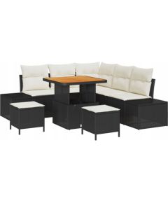 Zestaw kanap ogrodowych vidaXL 8 części z poduszkami czarny polirattan akacja, Sofa ogrodowa dla 2 osób vidaXL z poduszkami czarny polirattan, Zestaw ogrodowy vidaXL 3 części z poduszkami czarny polirattan akacja Dārza mēbeļu komplekti