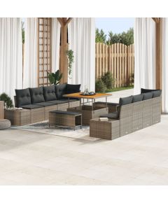 vidaXL 11-elementowy modułowy zestaw sofy ogrodowej z poduszkami Szary Polirattan Akacja, vidaXL 2-osobowa sofa ogrodowa z poduszkami Szary Polirattan, vidaXL 3-elementowy zestaw do jadalni ogrodowej z poduszkami Szary Polirattan Akacja Dārza mēbeļu komplekti