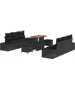 Vidaxl Zestaw 9-częściowy sofy ogrodowej z poduszkami czarny polirattan akacja, Sofa ogrodowa dwuosobowa z poduszkami czarny polirattan, Zestaw do jadalni ogrodowej 3-częściowy z poduszkami czarny polirattan akacja Dārza mēbeļu komplekti