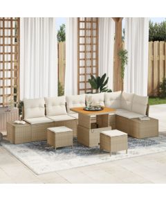 vidaXL 9-częściowy zestaw sof ogrodowych z poduszkami Beżowy Polirattan Akacja, vidaXL 2-osobowa sofa ogrodowa z poduszkami Beżowy Polirattan, vidaXL 3-częściowy zestaw do jadalni w ogrodzie z poduszkami Beżowy Polirattan Akacja Dārza mēbeļu komplekti