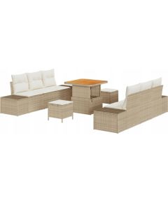 Zestaw mebli ogrodowych vidaXL 9 części z poduszkami Beżowy Polirattan Akacja, Sofa ogrodowa 2-osobowa vidaXL z poduszkami Beżowy Polirattan, Zestaw jadalny vidaXL 3 części z poduszkami Beżowy Polirattan Akacja Dārza mēbeļu komplekti