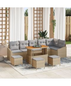 Vidaxl Zestaw 10 elementów sof ogrodowych z poduszkami Beżowy Polirattan Akacja, Sofa ogrodowa 2-osobowa z poduszkami Beżowy Polirattan, Zestaw 4 elementów do jadalni ogrodowej z poduszkami Beżowy Polirattan Akacja Dārza mēbeļu komplekti