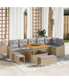 vidaXL 9-częściowy zestaw sof ogrodowych z poduszkami beżowy polirattan akacja, vidaXL 2-osobowa sofa ogrodowa z poduszkami beżowy polirattan, vidaXL 3-częściowy zestaw obiadowy ogrodowy z poduszkami beżowy polirattan akacja Dārza mēbeļu komplekti