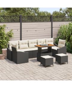 vidaXL 10-częściowy zestaw sofy ogrodowej z poduszkami czarny polirattan akacja, vidaXL 2-osobowa sofa ogrodowa z poduszkami czarny polirattan, vidaXL 3-elementowy zestaw jadalny ogrodowy z poduszkami czarny polirattan akacja Dārza mēbeļu komplekti