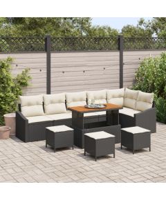 vidaXL 9-częściowy zestaw sof ogrodowych z poduszkami czarny Poli Rattan Akacja, vidaXL 2-osobowa sofa ogrodowa z poduszkami czarny Poli Rattan, vidaXL 3-częściowy zestaw jadalny ogrodowy z poduszkami czarny Poli Rattan Akacja Dārza mēbeļu komplekti