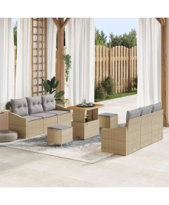 vidaXL 9-częściowy zestaw sof ogrodowych z poduszkami Beżowy Poli Rattan Akacja, vidaXL Sofa ogrodowa 2-osobowa z poduszkami Beżowy Poli Rattan, vidaXL 3-częściowy zestaw jadalny ogrodowy z poduszkami Beżowy Poli Rattan Akacja Dārza mēbeļu komplekti