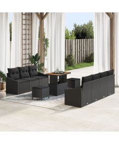 vidaXL Zestaw 10-częściowy sof ogrodowych z poduszkami czarny polirattan akacja, vidaXL Sofa dwuosobowa z poduszkami czarny polirattan, vidaXL Zestaw do jadalni z 3 częściami z poduszkami czarny polirattan akacja Dārza mēbeļu komplekti