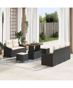 vidaXL 8-Częściowy Zestaw Sof Ogrodowych z Poduszkami Czarny Polirattan Akacja, vidaXL Sofa Ogrodowa 2-osobowa z Poduszkami Czarny Polirattan, vidaXL 3-Częściowy Zestaw Jadalniany Ogrodowy z Poduszkami Czarny Polirattan Akacja Dārza mēbeļu komplekti