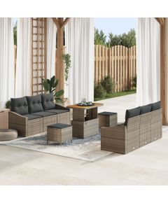 vidaXL Zestaw sof ogrodowych 9-częściowy z poduszkami szary poli rattan akacja, vidaXL 2-osobowa sofa ogrodowa z poduszkami szary poli rattan, vidaXL Zestaw jadalny ogrodowy 3-częściowy z poduszkami szary poli rattan akacja Dārza mēbeļu komplekti