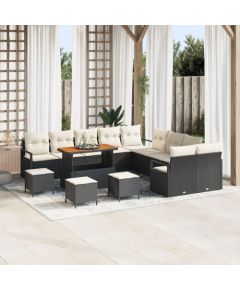 Zestaw ogrodowy vidaXL 13-elementowy z poduszkami czarny polirattan akacja, Zestaw ogrodowy vidaXL 2-osobowy z poduszkami czarny polirattan, 3-elementowy zestaw jadalny do ogrodu vidaXL z poduszkami czarny polirattan akacja Dārza mēbeļu komplekti