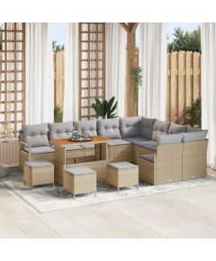 vidaXL 13-częściowy zestaw sof ogrodowych z poduszkami beżowy rattan akacja, vidaXL 4-częściowy zestaw obiadowy ogrodowy z poduszkami beżowy rattan akacja, vidaXL 2-osobowa sofa ogrodowa z poduszkami beżowy rattan poliester Dārza mēbeļu komplekti