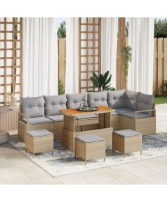 vidaXL 10-częściowy zestaw sofy ogrodowej z poduszkami beżowy poli rattan akacja, vidaXL sofa ogrodowa 2-osobowa z poduszkami beżowa poli rattan, vidaXL zestaw jadalny ogrodowy 4-częściowy z poduszkami beżowy poli rattan akacja Dārza mēbeļu komplekti