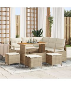 vidaXL 9 Elementowy Zestaw Sof Ogrodowych z Poduszkami Beżowy Polirattan Akacja, vidaXL 2-osobowa Sofa Ogrodowa z Poduszkami Beżowy Polirattan, vidaXL 4 Elementowy Zestaw do Jadalni Ogrodowej z Poduszkami Beżowy Polirattan Akacja Dārza mēbeļu komplekti