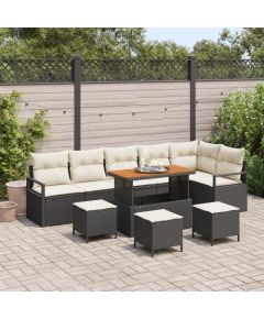 vidaXL 9-częściowy zestaw sofy ogrodowej z poduszkami czarny poly rattan akacja, vidaXL 2-osobowa sofa ogrodowa z poduszkami czarny poly rattan, vidaXL 3-częściowy zestaw jadalny ogrodowy z poduszkami czarny poly rattan akacja Dārza mēbeļu komplekti