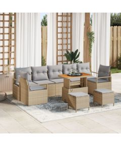 vidaXL 10-częściowy zestaw sof ogrodowych z poduszkami Beżowy Polirattan Akacja, vidaXL 2-osobowa sofa ogrodowa z poduszkami Beżowy Polirattan, vidaXL 3-częściowy zestaw jadalny ogrodowy z poduszkami Beżowy Polirattan Akacja Dārza mēbeļu komplekti