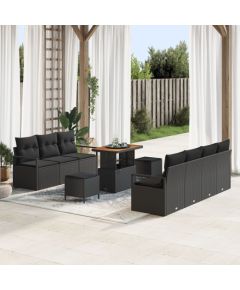 vidaXL 10-częściowy zestaw sof ogrodowych z poduszkami czarny polirattan akacjowy, vidaXL 2-osobowa sofa ogrodowa z poduszkami czarny polirattan, vidaXL 3-częściowy zestaw do jadalni ogrodowej z poduszkami czarny polirattan akacjowy Dārza mēbeļu komplekti