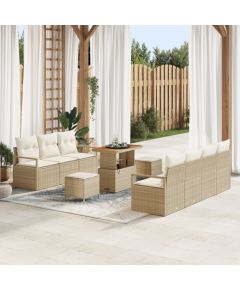 vidaXL 10-częściowy zestaw sof ogrodowych z poduszkami beżowy polirattan akacja, vidaXL 2-osobowa sofa ogrodowa z poduszkami beżowy polirattan, vidaXL 3-częściowy zestaw do jedzenia ogrodowego z poduszkami beżowy polirattan akacja Dārza mēbeļu komplekti