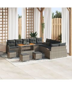 vidaXL Zestaw Sofy Ogrodowej 13-Częściowej z Poduszkami Szary Poli Rattan Akacja, vidaXL 2-osobowa Sofa Ogrodowa z Poduszkami Szary Poli Rattan, vidaXL 3-Częściowy Zestaw Jadalny Ogrodowy z Poduszkami Szary Poli Rattan Akacja Dārza mēbeļu komplekti