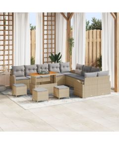 vidaXL 14-częściowy zestaw sof ogrodowych z poduszkami beżowy polirattan akacja, vidaXL sofa ogrodowa 2-osobowa z poduszkami beżowy polirattan, vidaXL 4-częściowy zestaw jadalny z poduszkami beżowy polirattan akacja Dārza mēbeļu komplekti