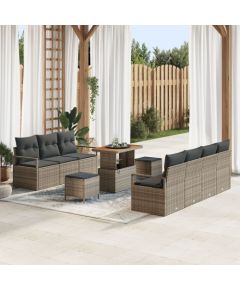 vidaXL 10-częściowy zestaw sofowy do ogrodu z poduszkami szary rattan plastikowy akacjowy, vidaXL 2-osobowa sofa ogrodowa z poduszkami szara rattan plastikowy, vidaXL 3-częściowy zestaw stołu do ogrodu z poduszkami szary rattan plastikowy akacjowy Dārza mēbeļu komplekti